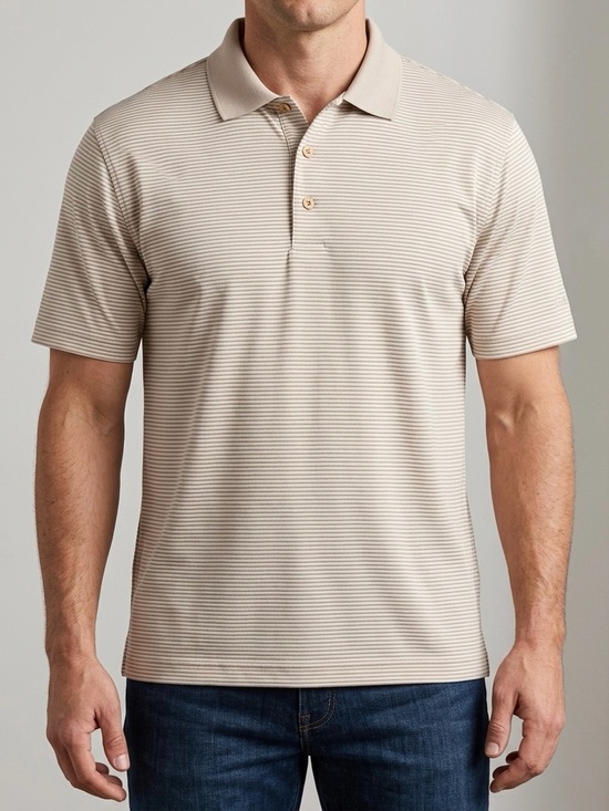 Cubavera Other - Cubavera Mens Tan Strip Pattern Short Sleeve Collard Polo Shirt Size Large
